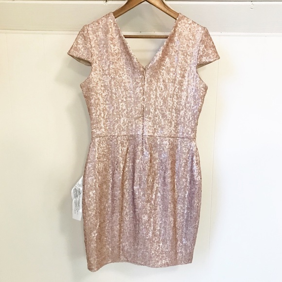 NWT Dress the Population Zoe /Bree Sequin Bodycon Cap Sleeve V Neck Mini Dress M - Picture 8 of 9